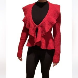 Vintage 90s Moda International wool blend peplum ruffled cardigan hook sweater